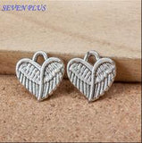 High Quality 20 Pieces/Lot 13mm*13mm Antique Silver Plated Small Wings Heart Charms Jewelry Making Charm