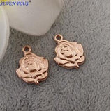 High Quality 20 Pieces/Lot 14mm*19mm Diy Jewelry Making Flower Charm Rose Gold Rose Flower Charms