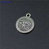 High Quality 20 Pieces/Lot 15mm*18mm Antique Silver Plated Round Disc Evil Eye Charms For Jewelry Making
