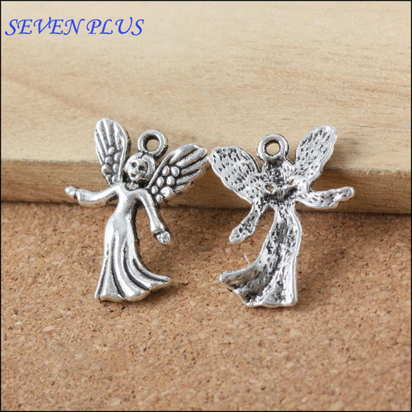 High Quality 20 Pieces/Lot 19mm*24mm Antique Silver Plated Angel Girl Charms For Jewelry Making