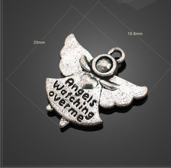 High Quality 20 Pieces/Lot 20mm*19mm antique silver plated double sided angels watching over me angel charms for jewelry making