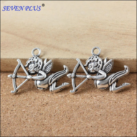 High Quality 20 Pieces/Lot 20mm*28mm Antique Silver Plated Little Cupid Arrow Love Charms For Jewelry Making