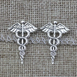 High Quality 20 Pieces/Lot 20mm*30mm Antique Silver Plated Alloy Diy Charm Ancient Greece Angel Snake Charms For Jewelry Making