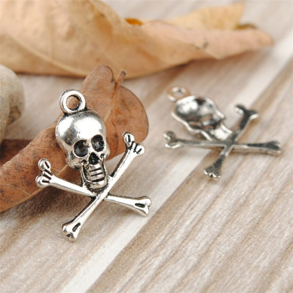 High Quality 20 Pieces/Lot 23mm*19mm Antique Silver Plated Crossed Bone Skull Charms For DIY Jewelry Making