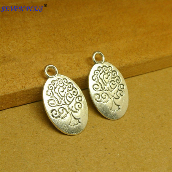 High Quality 20 Pieces/Lot 24mm*15mm Antique Silver Plated Life Tree Oval Pendants Charms For DIY Jewelry Making