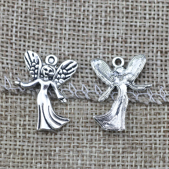 High Quality 20 Pieces/Lot 24mm*19mm Antique Silver Plated Angel Girl Charms For Jewelry Making