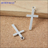 High Quality 20 Pieces/Lot 27mm*13mm Antique Silver Plated Cross Religious Christian Charms