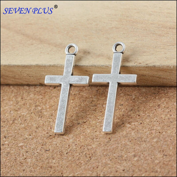 High Quality 20 Pieces/Lot 27mm*13mm Antique Silver Plated Cross Religious Christian Charms