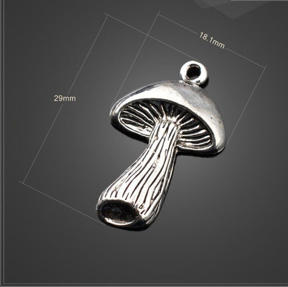 High Quality 20 Pieces/Lot 29mm*18.1mm Antique Silver Plated Metal Mushroom Charm For Diy Jewelry Making