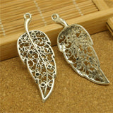 High Quality 20 Pieces/Lot 41mm*15mm Antique SIlver Plated leaf charm