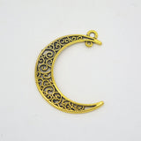 High Quality 20 Pieces/Lot 41mm*30mm Metal Delicate Hollow Out Moon Charm Pendant For Jewelry Making (6 colors)