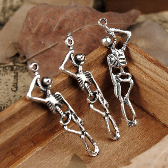 High Quality 20 Pieces/Lot 42mm*11mm Antique Silver plated Vintage Skeleton Charms Halloween Charm For Diy Making