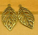High Quality 20 Pieces/Lot 48mm*26mm Antique Silver Plated Antique Bronze Gold Color Leaves Leaf Charms For Jewelry Making
