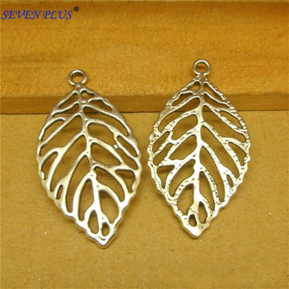 High Quality 20 Pieces/Lot 48mm*26mm Antique Silver Plated Antique Bronze Gold Color Leaves Leaf Charms For Jewelry Making