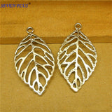 High Quality 20 Pieces/Lot 48mm*26mm Antique Silver Plated Antique Bronze Gold Color Leaves Leaf Charms For Jewelry Making
