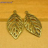 High Quality 20 Pieces/Lot 48mm*26mm Antique Silver Plated Antique Bronze Gold Color Leaves Leaf Charms For Jewelry Making