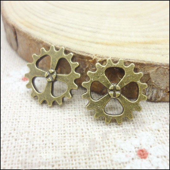 High Quality 20 Pieces/Lot  Diameter 14mm Antique Bronze Plated Steampunk Gear Charms For Jewelry Handmade