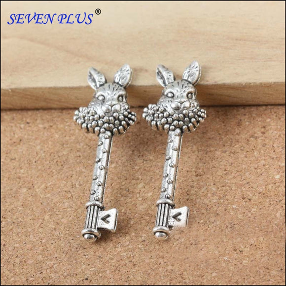 High Quality 3 Pieces/Lot 50mm*16mm Antique Silver Plated Rabbit Head Key Charms For Jewelry Handmade