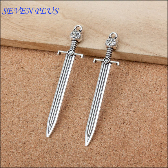 High Quality 5 Pieces/Lot 15mm*67mm Antique Silver Plated Diy Making Charm Sword Charms