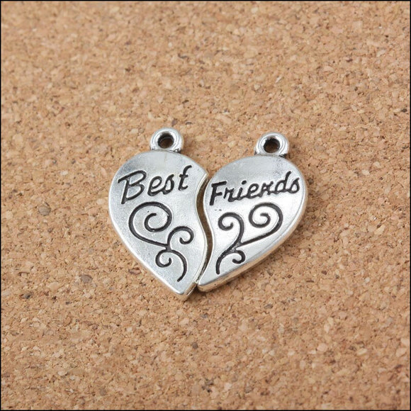 High Quality 5 Sets/Lot 24MM*24MM Antique Silver Color Heart Shaped Best Friend Charm Heart Charm Pendant For Jewelry Making