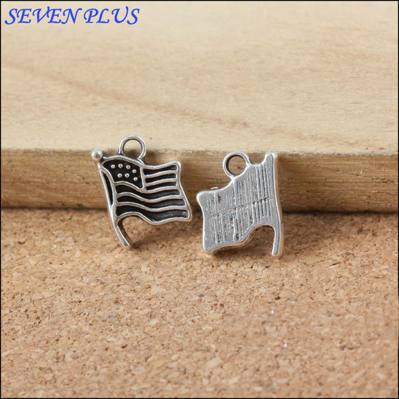 High Quality 50 PCS/Lot 12mm*9mm Jewelry Handmade Antique Silver plated American Flags Charms With Fast Shipping