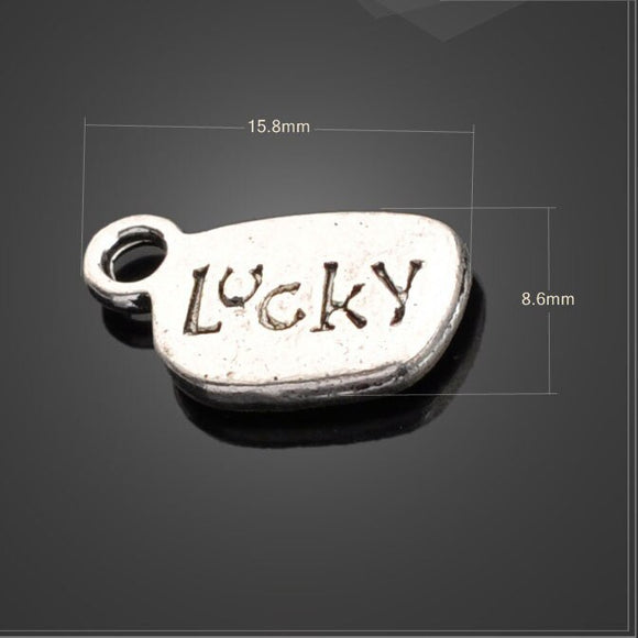 High Quality 50 PCS/Lot 8.6mm*15.8mm antique silver plated Small Lucky Word Gamble Charm Lucky Charms