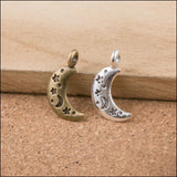 High Quality 50 Pieces/Lot 10mm*19mm Antique Bronze Antique Silver Plated Small Moon Alloy Charms For DIY Jewelry Making
