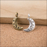 High Quality 50 Pieces/Lot 10mm*19mm Antique Bronze Antique Silver Plated Small Moon Alloy Charms For DIY Jewelry Making