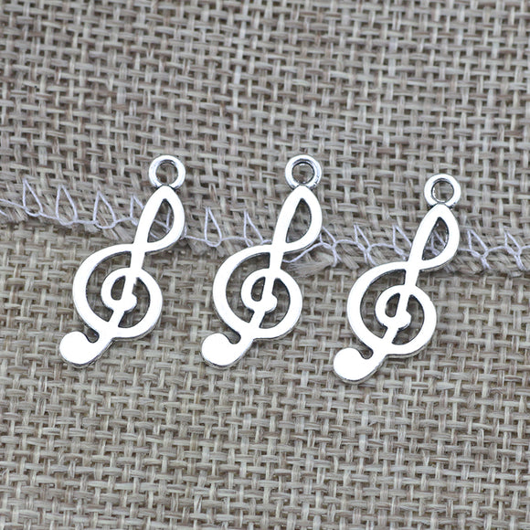 High Quality 50 Pieces/Lot 10mm*24mm Antique Silver Plated Diy Jewelry Accessories Musical Music Note Charms For Jewelry Making