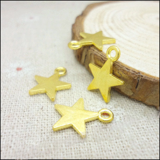 High Quality 50 Pieces/Lot  13mm*15mm Diy Jewelry Making Alloy Metal Charm Gold Color Small Star Charms
