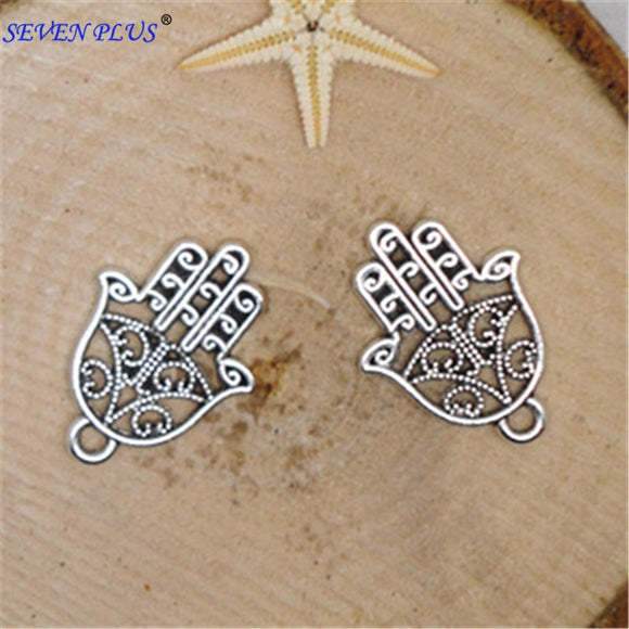 High Quality 50 Pieces/Lot 21mm*15mm Antique Silver Plated Hamsa Hand Charm Hamsa Charm Jewish Charms