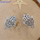 High Quality 50 Pieces/Lot 21mm*15mm Antique Silver Plated Hamsa Hand Charm Hamsa Charm Jewish Charms