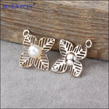 High Quality 50 Pieces/Lot 27mm*24mm UV Gold Color Imitation Pearl Clover Charms Pendants