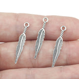 High Quality 50 Pieces/Lot 5mm*29mm Antique Silver Plated Jewelry Making Feather Charms