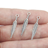 High Quality 50 Pieces/Lot 5mm*29mm Antique Silver Plated Jewelry Making Feather Charms