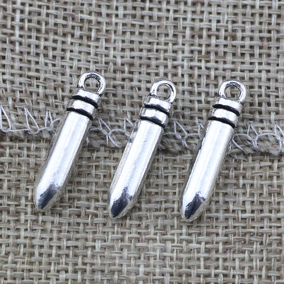 High Quality 6 Pieces/Lot 24mm*5mm Antique Silver Plated Bullet Charms Metal Charm For Jewelry Making