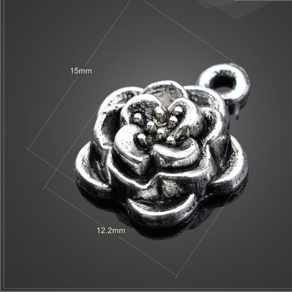 10 PCS/Lot 12.2mm*15mm antique silver plated small metal diy handmade beautiful flowers charms ef4534