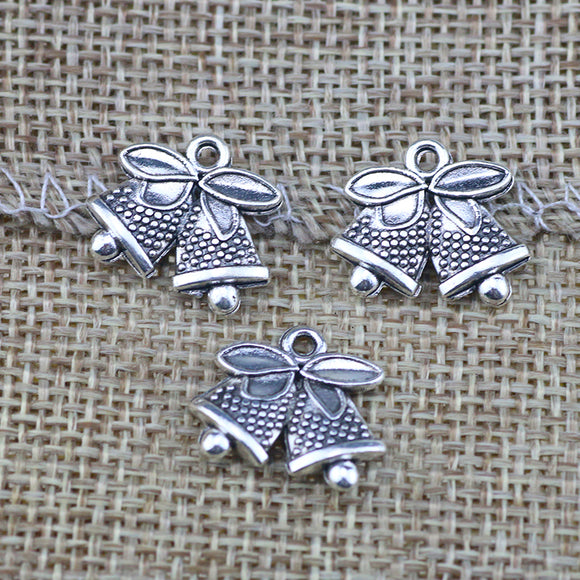 High quality 10 PCS/Lot 16.3mm*13.7mm antique silver plated small metal diy handmade little Christmas bell charms
