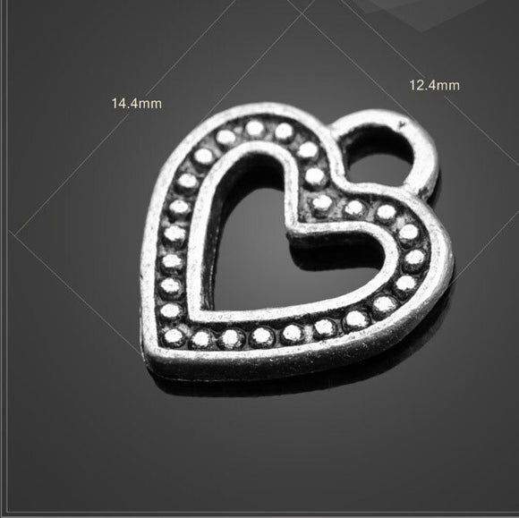 High quality 20 PCS/Lot 12.4mm*14.4mm antique silver plated diy jewelry handmade small heart charms