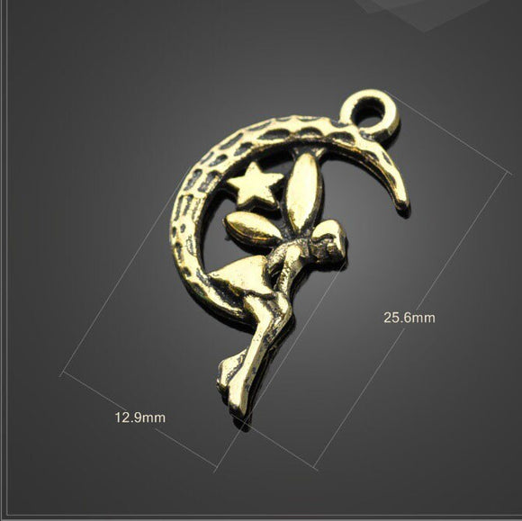 High quality 20 PCS/Lot 12.9mm*25.6mm antique bronze diy jewelry making moon and angel charms