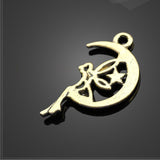 High quality 20 PCS/Lot 12.9mm*25.6mm antique bronze diy jewelry making moon and angel charms