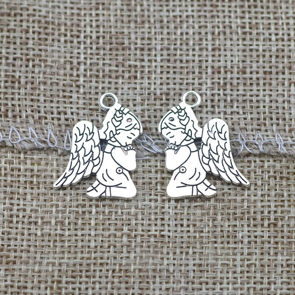High quality 20 PCS/Lot 17.7mm*23.6mm alloy antique silver plated jewelry handmade Christian pray angel charms