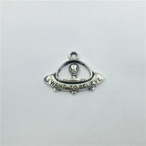 High quality 20 PCS/Lot 36mm*10mm jewelry handmade silver plated bright Metal Alien UFO charms For Jewelry Making