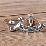 High quality 20 PCS/Lot 36mm*10mm jewelry handmade silver plated bright Metal Alien UFO charms For Jewelry Making