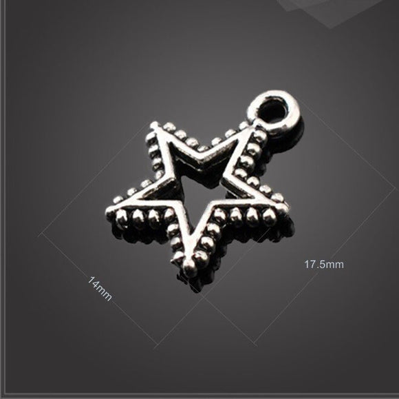 High quality 30 PCS/Lot 14mm*17.5mm antique silver plated diy accessories small open star charm