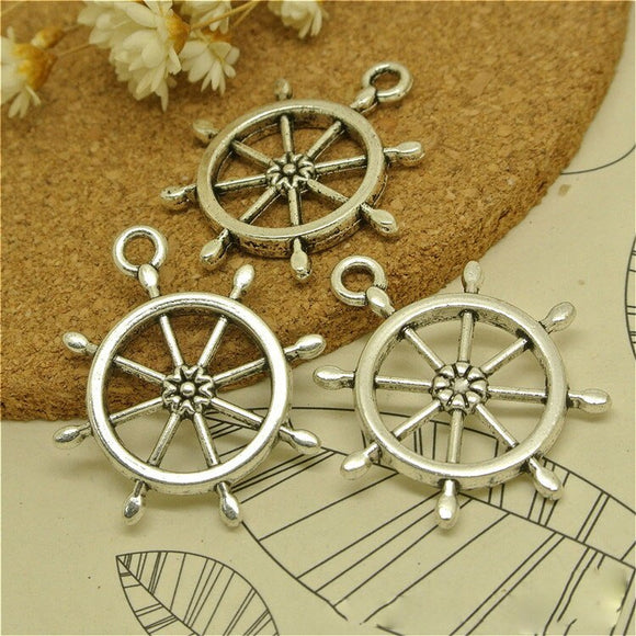 Hot Selling 100 Pieces/Lot 27mm*23mm Antique Silver Plated Boat Helm Rudder Charms