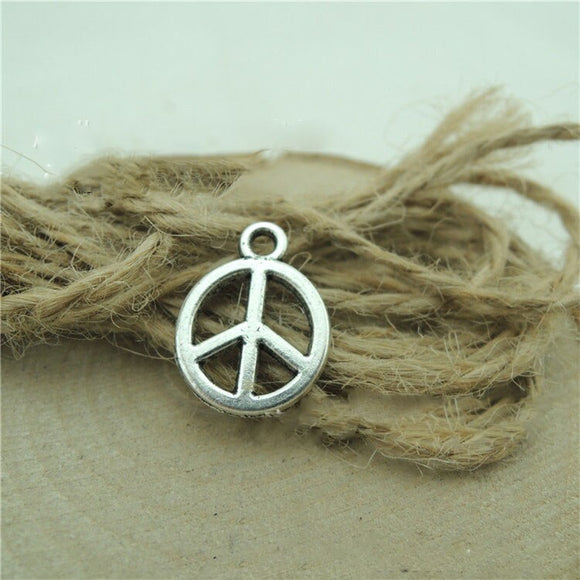 Hot Selling 50 Pieces/Lot 12mm*16mm Antique Silver Plated Peace Sign Peace Charm