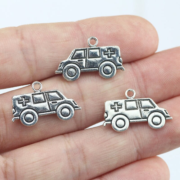 Newest 10 Pieces 14*22mm Mixed Alloy Antique Silver Color Ambulance Charms Keychain Pendant Accessory For DIY Jewelry Making