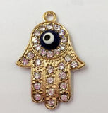 Newest 10 Pieces/Lot 21mm*31mm Beautiful Religious Gold color Enamel Crystal Evil Eye Hand Hamsa Charms