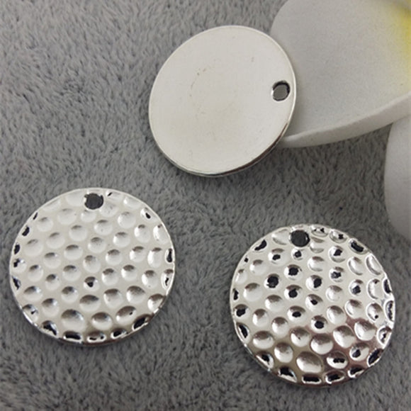 Newest 10 Pieces/Lot 22mm*22mm Round Disc Hammer Finish Silver Plated Charms For Jewelry Making